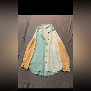 Casual Colorblock Women Shirt in Blue, White, and Tan